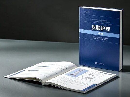 《皮肤护理 中级》教材封面，内含超纳微晶美容仪教学内容